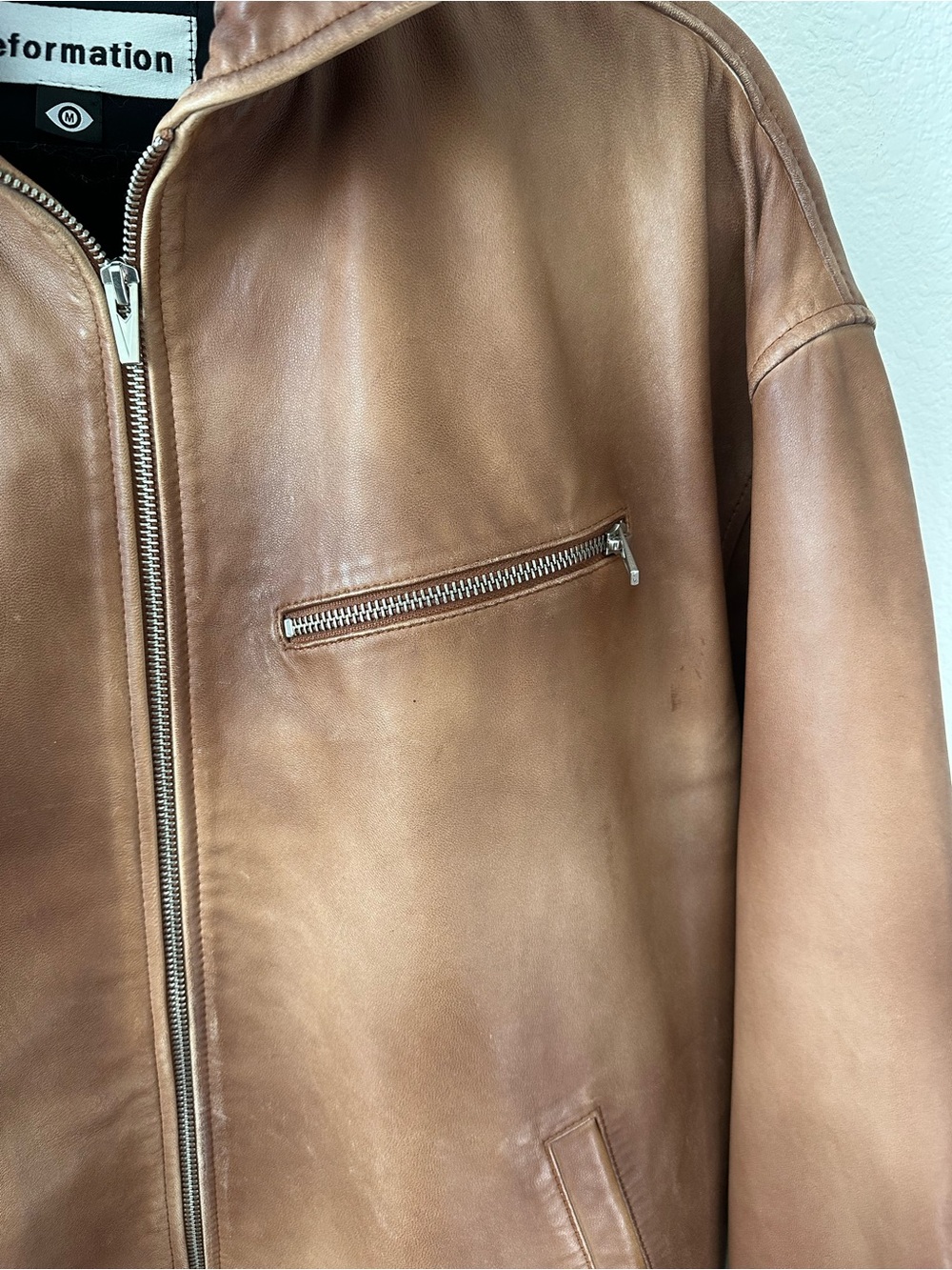 REFORMATION VEDA Marco Brown Leather Oversized Bomber SZ M - Picture 5 of 8